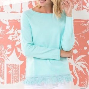 Sail to Sable Aqua Fringe Sweater